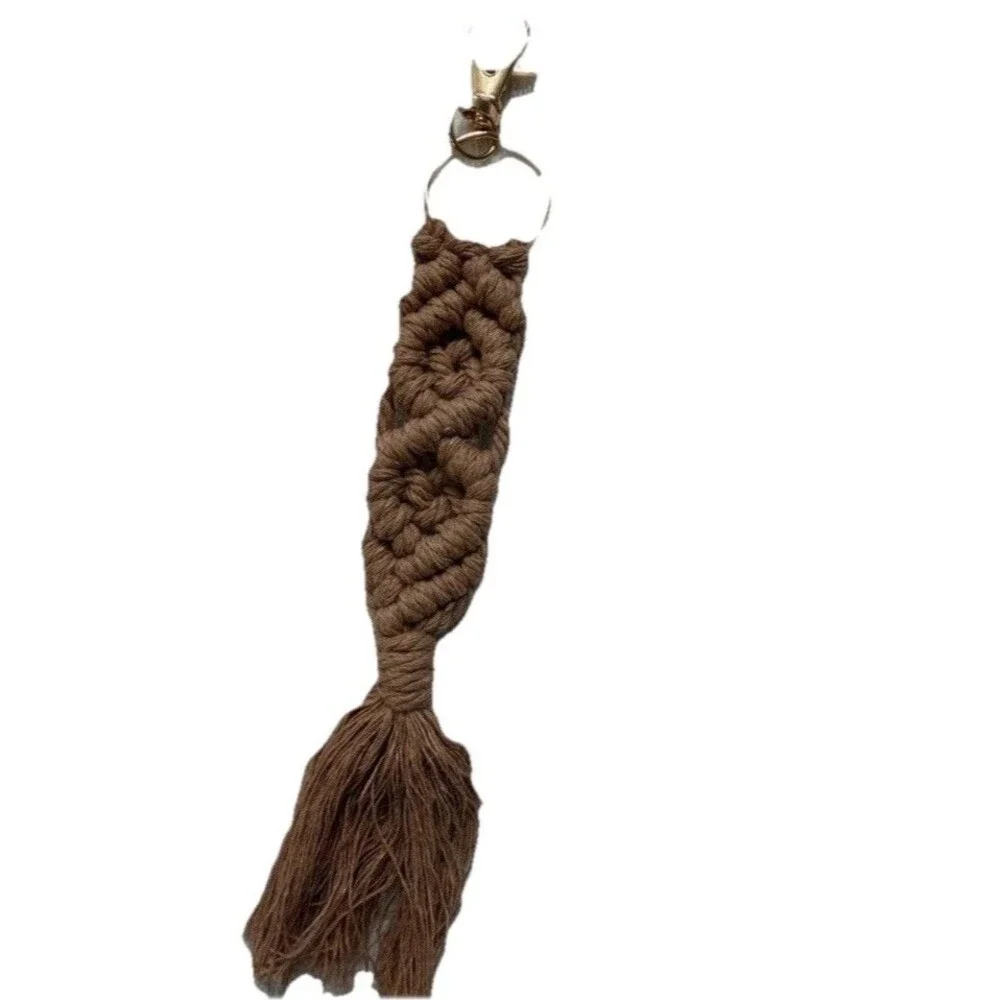 Handmade Boho Brown Macramé Tassel Key Chain Cotton & Gold Metal Hardware